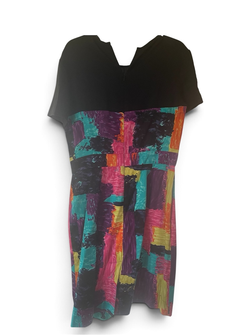 Trina Turk Black Top Multicolor Abstract Print Short Sleeve Dress size 10